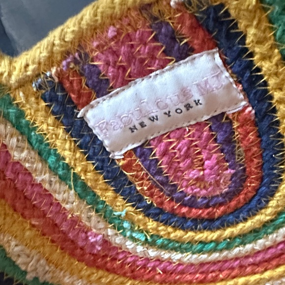 Colorful Rainbow Half-Moon Woven Straw Tote Fabulous MJ NY - Picture 3 of 8